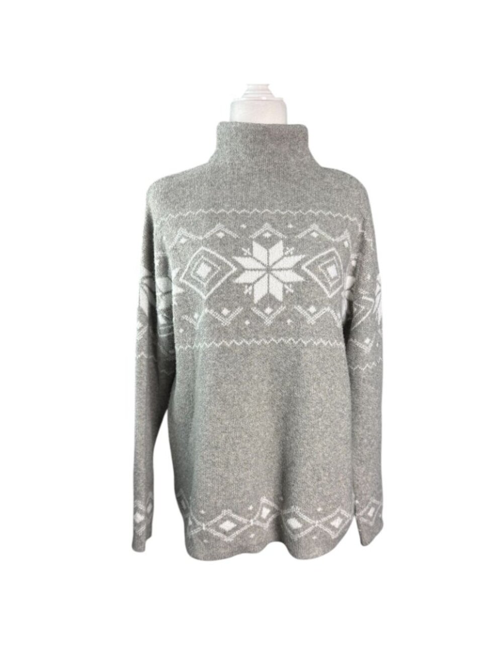 Christian Siriano Sweater Women M Gray Snowflake Fair Isle Turtleneck Tunic - Picture 3 of 10